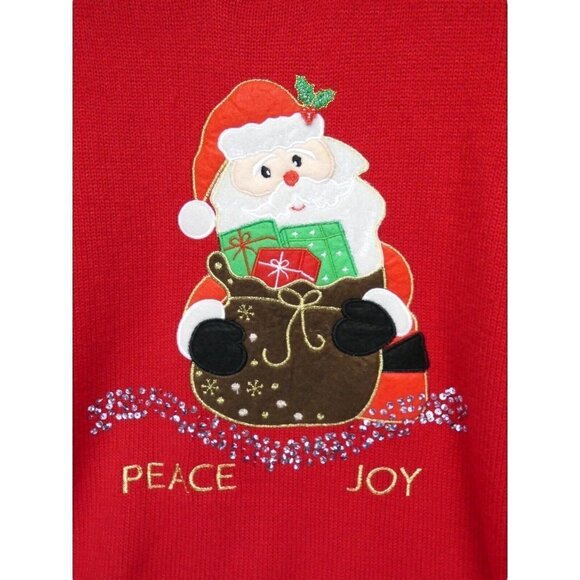 Ugly Christmas Sweater Sz XXL Santa Claus Red Sequin Applique Embroidered - Picture 2 of 11